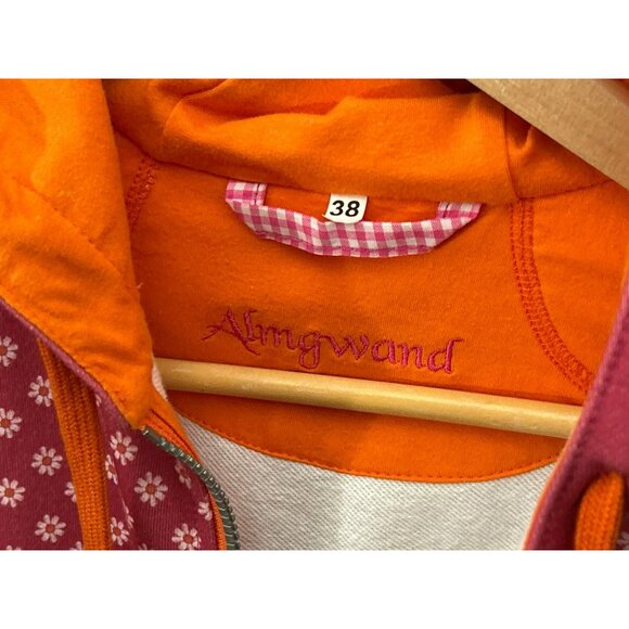 Almgwand Pink Orange Womens Hooded Jacket Size 38 Floral Pattern Full Zip - Picture 3 of 6
